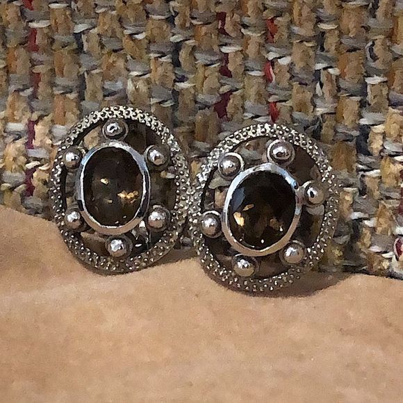 Smokey Topaz Sterling Silver Faceted Filigree Accent Oval Earrings - Picture 5 of 16